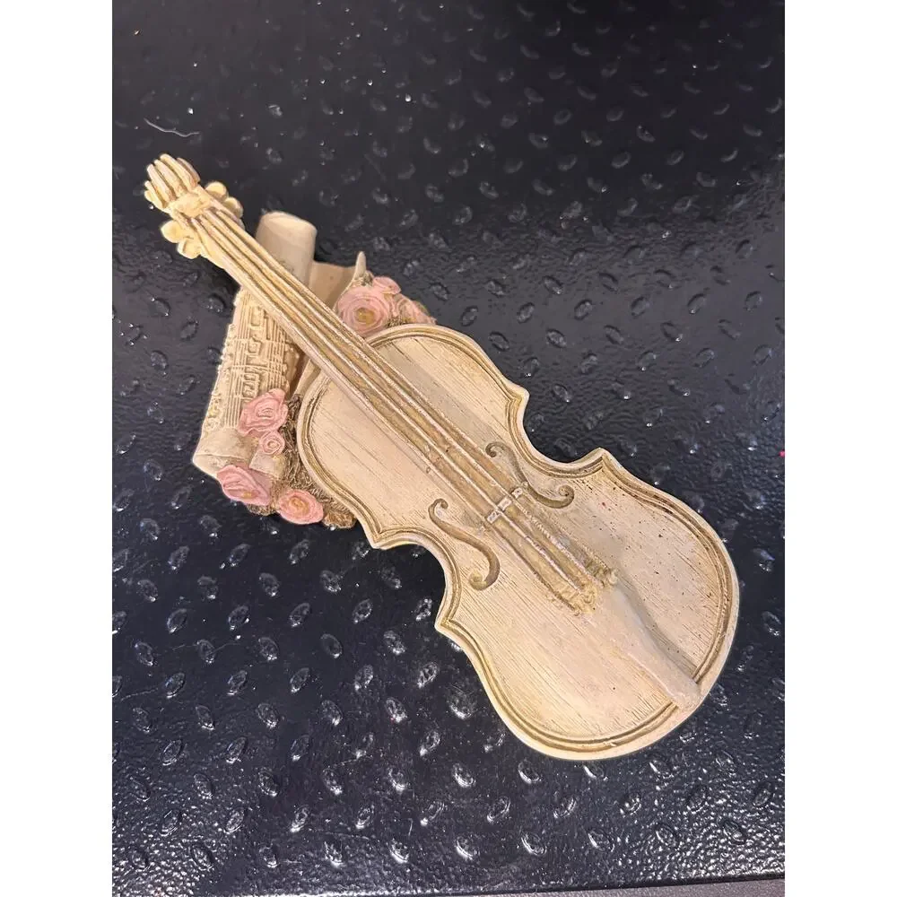 vintage resin violin trinket box with roses